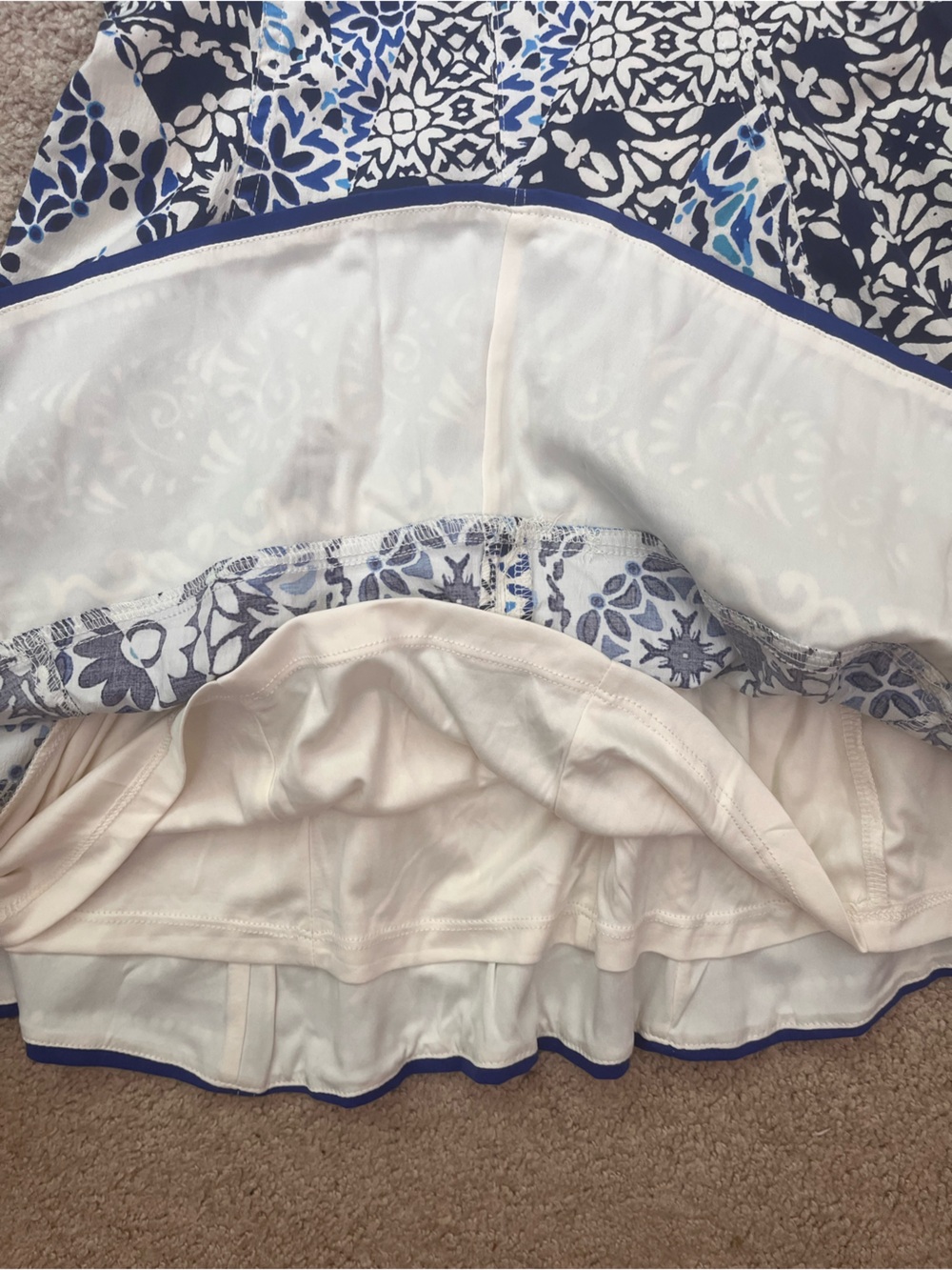 Avec Les Filles Mini Dress Size 2 Barcelona Tile Print Blue White Fit Flare NWT - Picture 5 of 11
